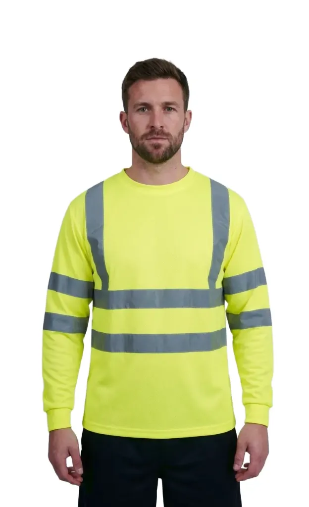 [HV004YES] HV004 Hi-Vis Crew Neck Long Sleeve T-shirt (Yellow, Small)