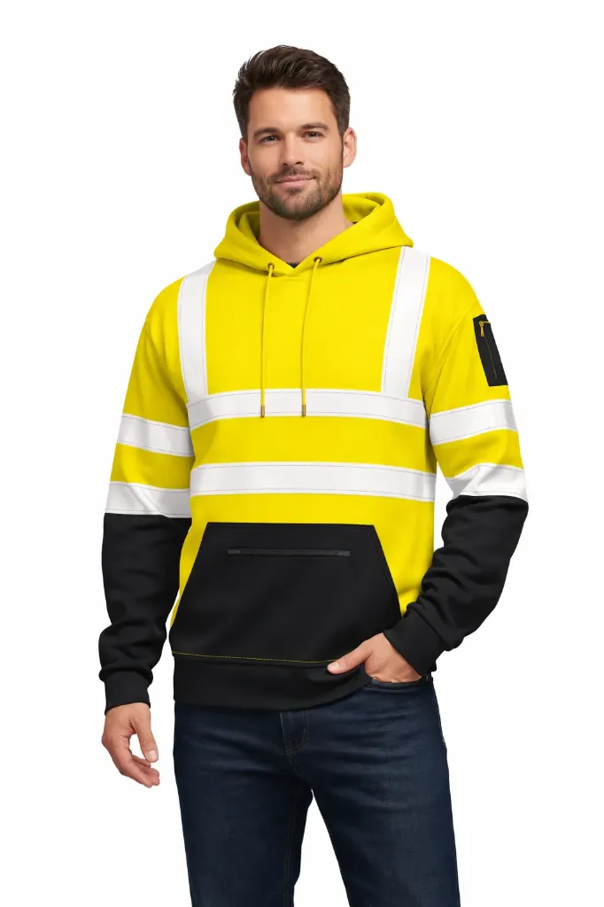 [HV093YENAS] HV093 Hi Vis Two Tone Hoody (Yellow/Navy, Small)
