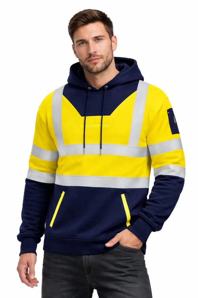 [HV094YENAS] HV094 Hi Vis Two Tone Hoody (Yellow/Navy, Small)