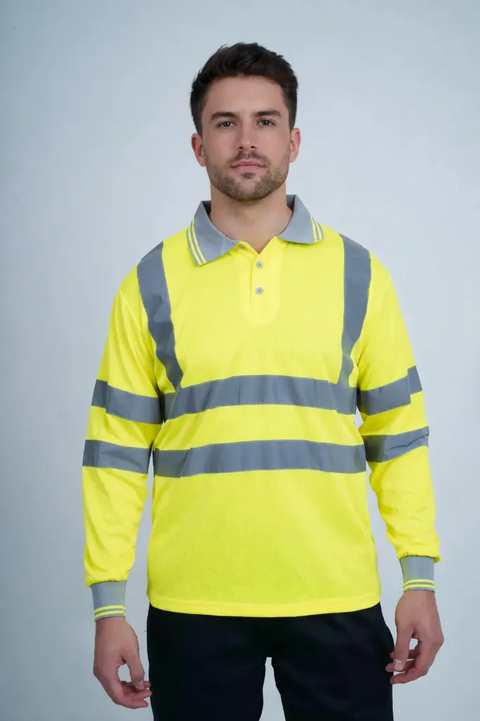 [HV308YES] HV308 Hi Vis Long Sleeve Polo Shirt (Yellow, Small)