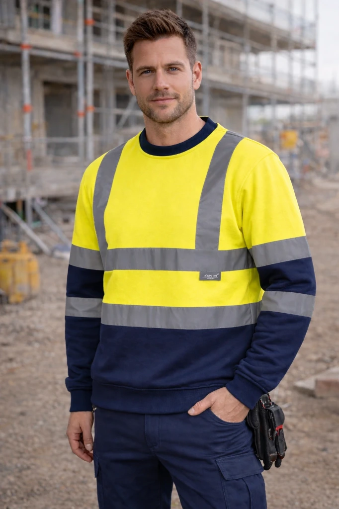 [SW02YENAS] SW02 Hi-Vis Crew Neck Two Tone Sweatshirt (Yellow/Navy, Small)