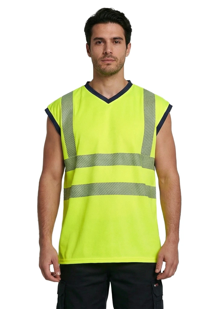 [HV011YES] HV011 Hi-Vis Flex V-Neck Sleeveless T-shirt (Yellow, Small)